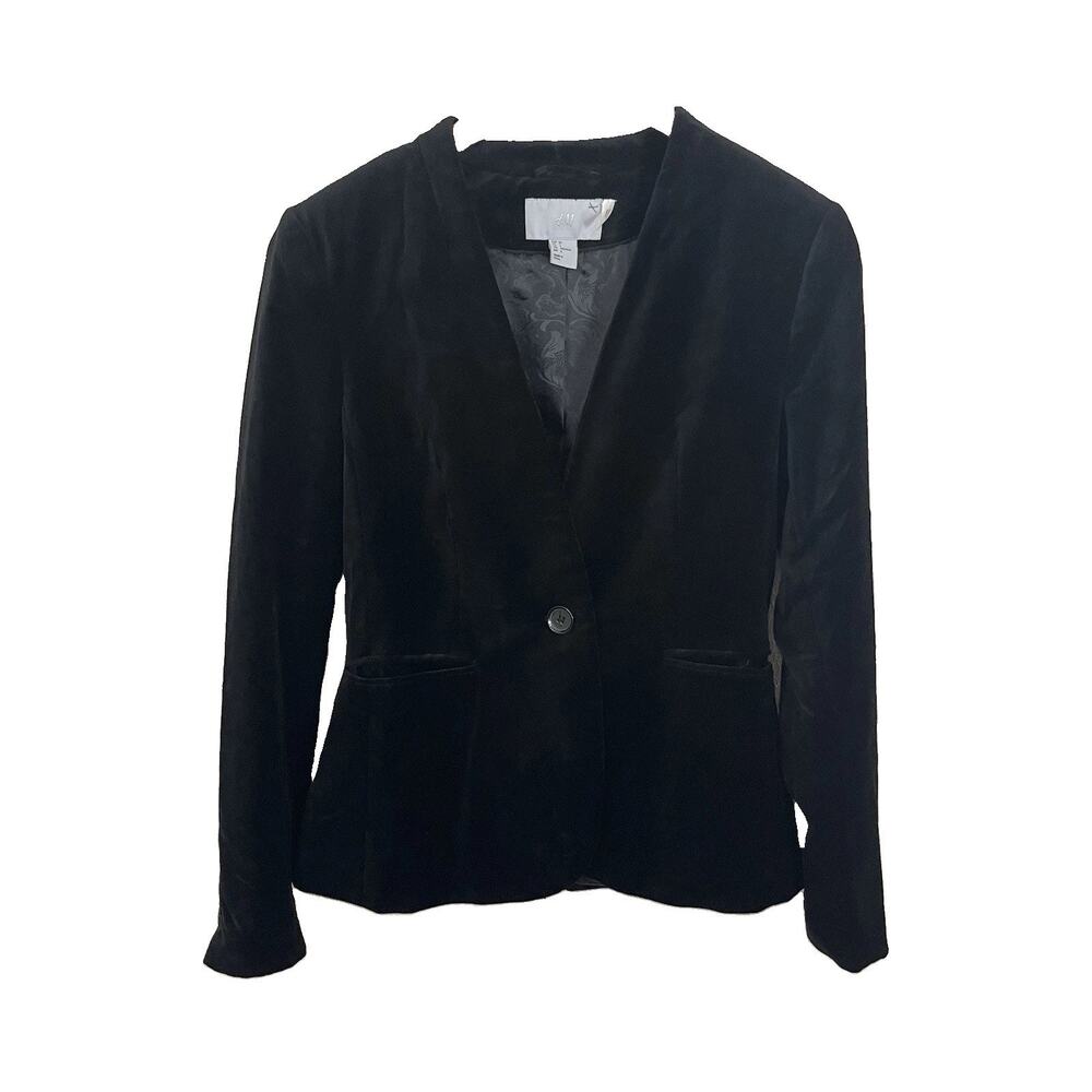 H&M Velvet Collarless Blazer Women’s 6 Black Witchy Whimsygoth Goth